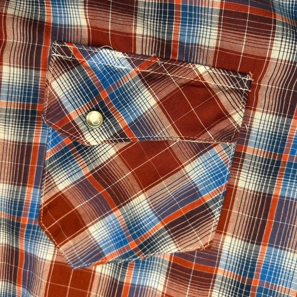Wrangler Wrancher Pearl Snap Button Shirt Red Blue Plaid Mens Size 2XLT Western - Picture 4 of 7